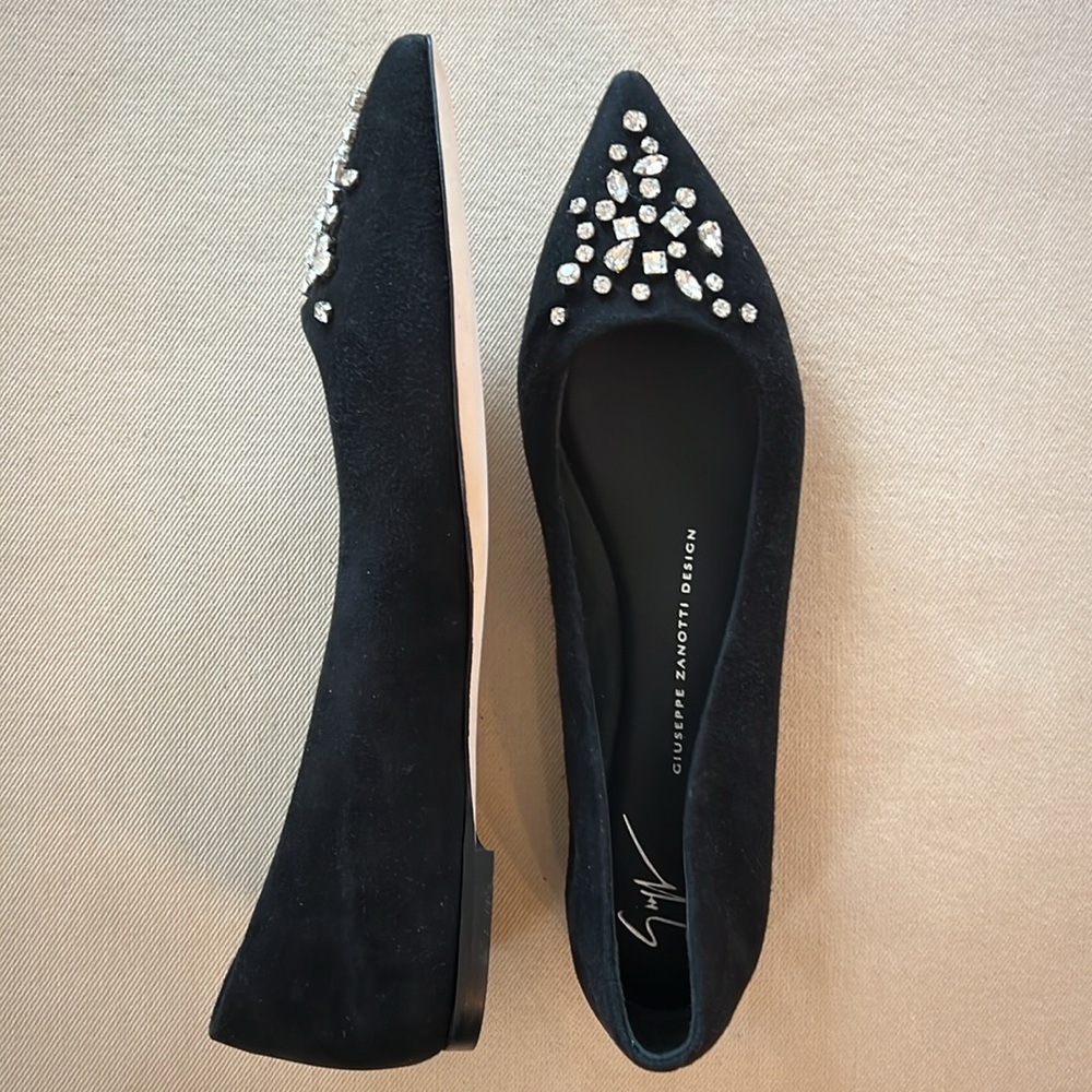 Giuseppe Zanotti Suede Pointed Toe Embellished Flats - Picture 5 of 11